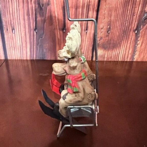 Kurt Adler Moose Couple On ski lift Swing Christmas Ornament santa hat & scarf - Picture 2 of 6